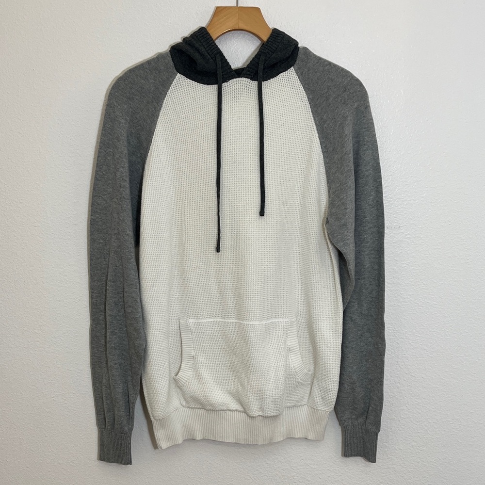 Carbon Gray White Knit Hoodie Sweater